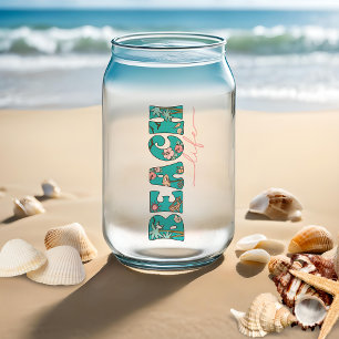 Cute Retro Beach Life  Can Glass