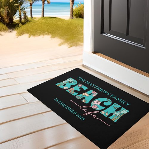 Cute Retro Beach Life Custom Name  Doormat