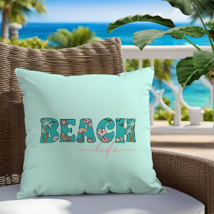 Cute Retro Beach Life Throw Pillow