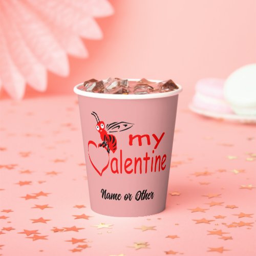 Cute Retro Bee My Valentine Paper Cups