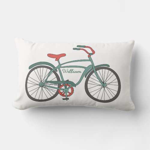 Cute Retro Bicycles with Personalized Names Lumbar Pillow