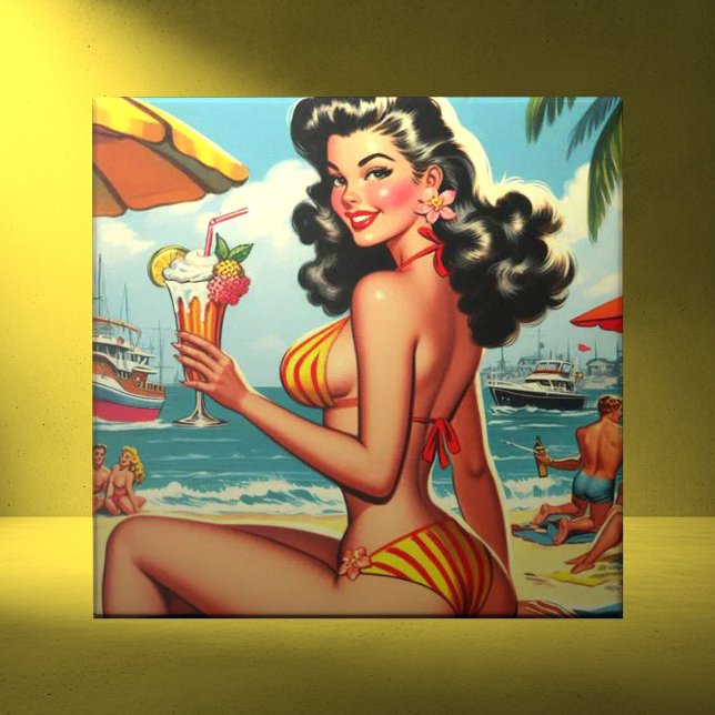 Cute Retro Bikini Girl Ceramic Tile (Creator Uploaded)