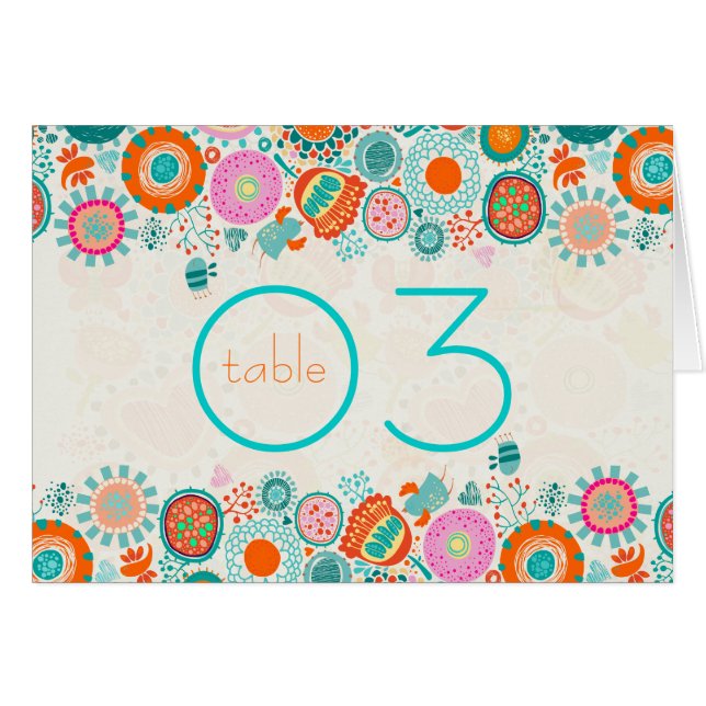 Cute Retro Birds & Flowers Table Number (Front Horizontal)