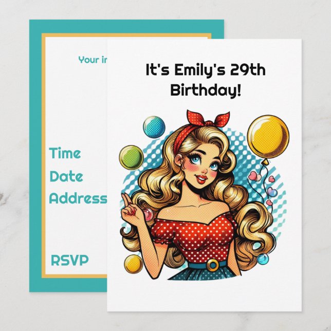 Cute retro Birthday lady party  Invitation (Front/Back)