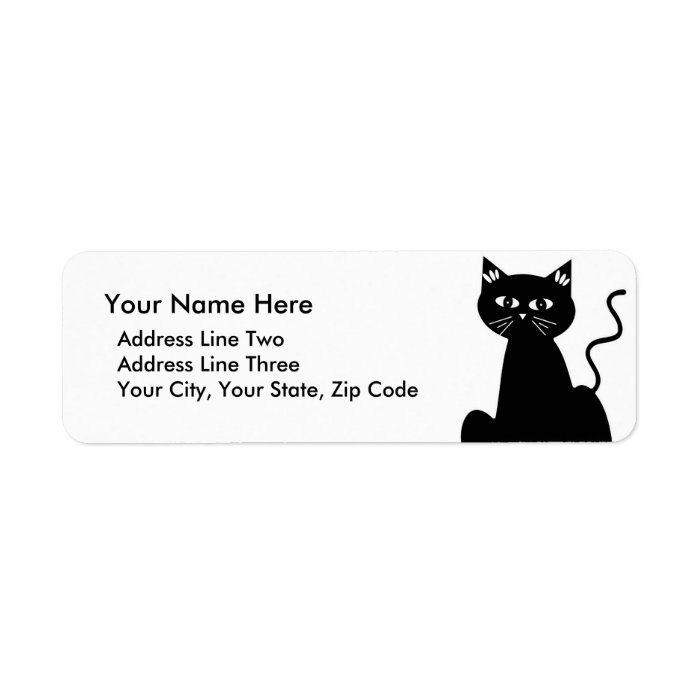 Cute Retro Black Cat Cartoon Drawing Return Address Label