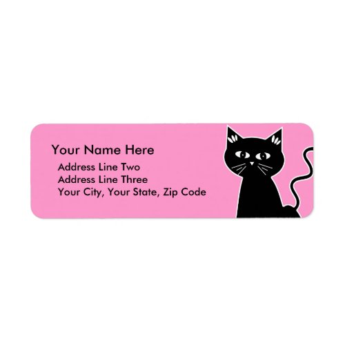 Cute Retro Black Cat Cartoon Drawing Label