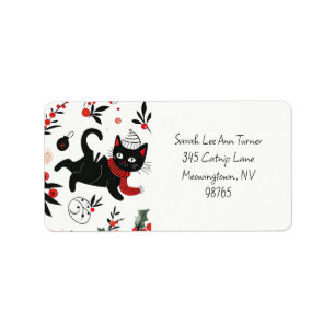 Cute Retro Black Cat Christmas Address Labels