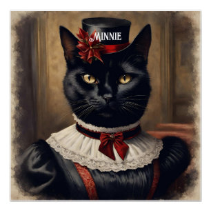 Cute Retro Black Cat Christmas Poster