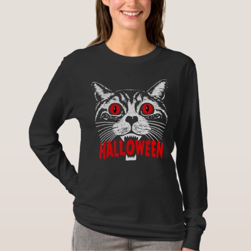 Cute Retro Black Cat Witch Fall Halloween Cat T_Shirt