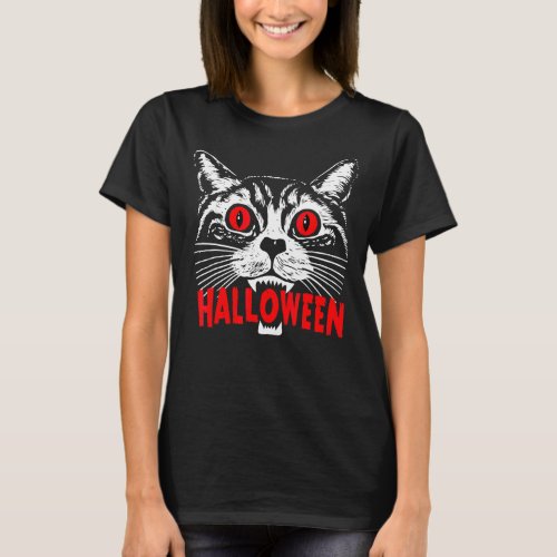 Cute Retro Black Cat Witch Fall Halloween Cat T_Shirt