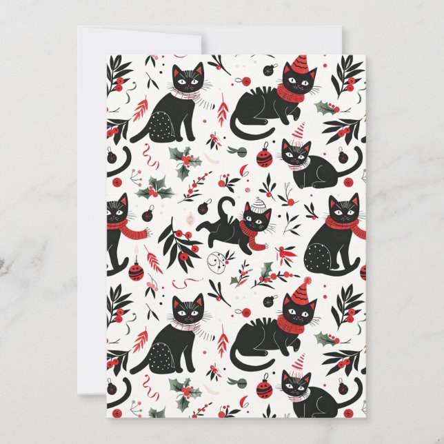 Cute Retro Black Cats Christmas Flat Holiday Card (Front)