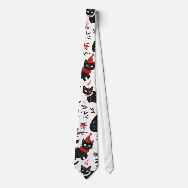 Cute Retro Black Cats Christmas Neck Tie (Front)