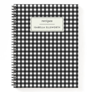 Cute Retro Black Gingham Plaid Personalized Recipe Notebook