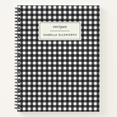 Cute Retro Black Gingham Plaid Personalized Recipe Notebook