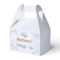 Cute Retro Blue Airplane 1st Birthday Favor Boxes