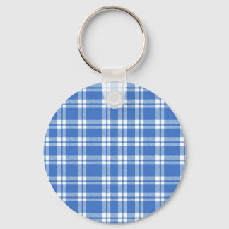 Cute Retro Blue Gingham Plaid Pattern Keychain
