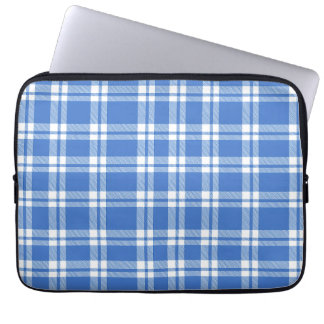 Cute Retro Blue Gingham Plaid Pattern Laptop Sleeve