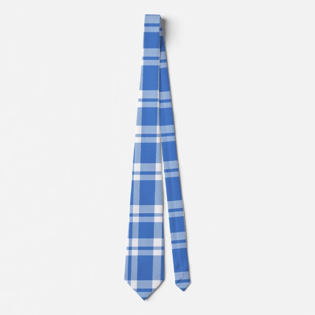 Cute Retro Blue Gingham Plaid Pattern Neck Tie (Front)