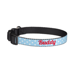 Cute Retro Blue Polka Dot Dog Puppy Doggy Name Pet Collar