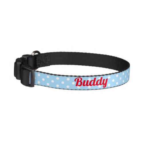 Cute Retro Blue Polka Dot Dog Puppy Doggy Name Pet Collar