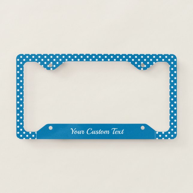 Cute Retro Blue Polka Dot Trendy Pattern  License Plate Frame (Front)