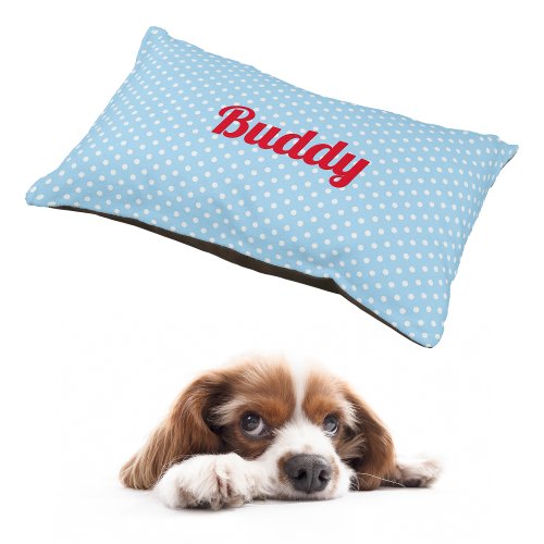 Cute Retro Blue Polka Dots Dog Cat Puppy Name Cozy Pet Bed