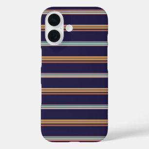 Cute retro blue stripes iPhone 16 case