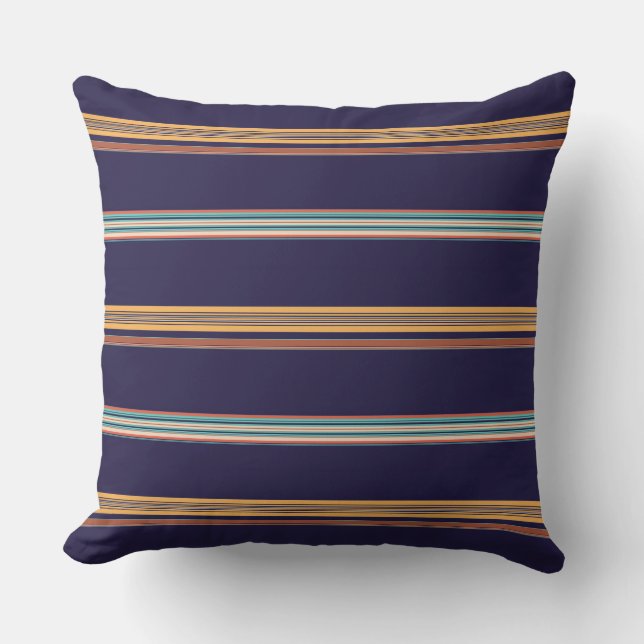 Cute retro blue stripes throw pillow (Front)