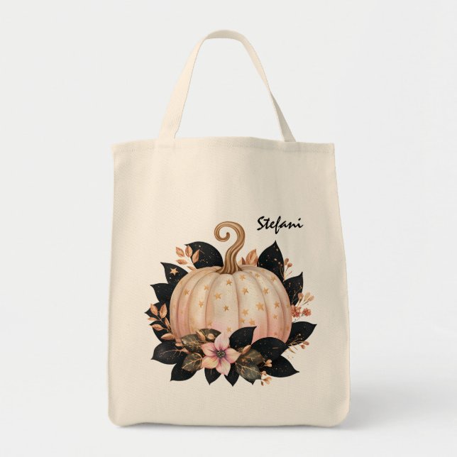 Cute Retro Blush Pink Pumpkin Personalized Tote Bag (Front)