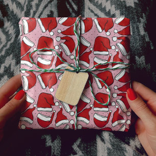 Cute retro blush rose vintage santa hat pattern wrapping paper