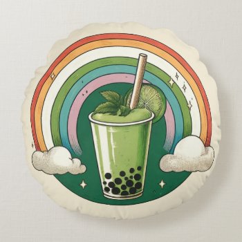 Cute Retro Boba Tea Art Bubble Milktea Tea Bobas   Round Pillow by Hipster_Farms at Zazzle