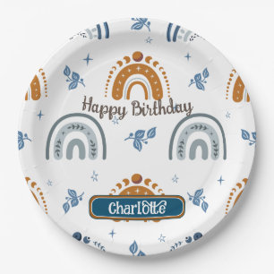 Cute Retro Boho Celestial Pattern Birthday Paper Plates