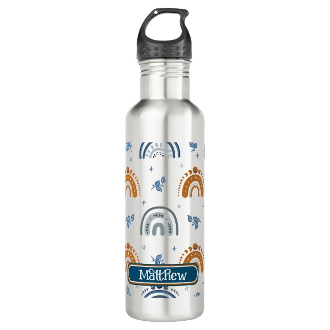 Cute Retro Boho Celestial Pattern Personalized Stainless Steel Water Bottle (Front)