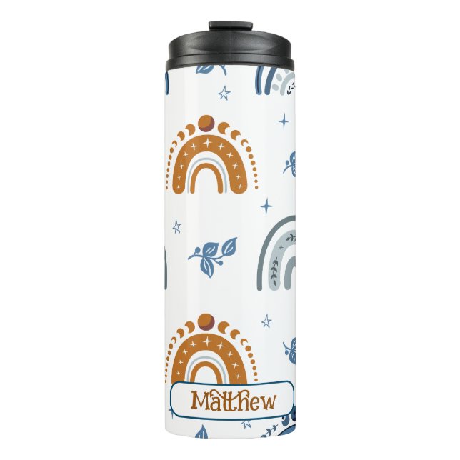 Cute Retro Boho Celestial Pattern Personalized Thermal Tumbler (Front)
