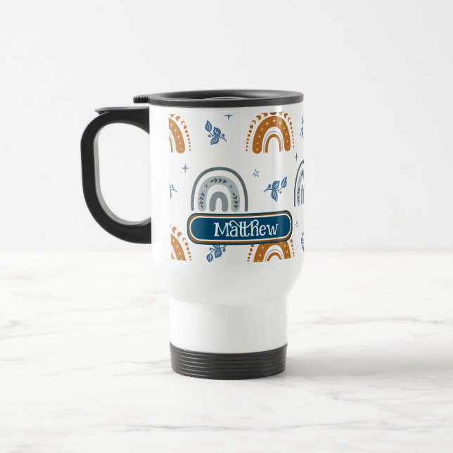 Cute Retro Boho Celestial Pattern Personalized Travel Mug (Left)