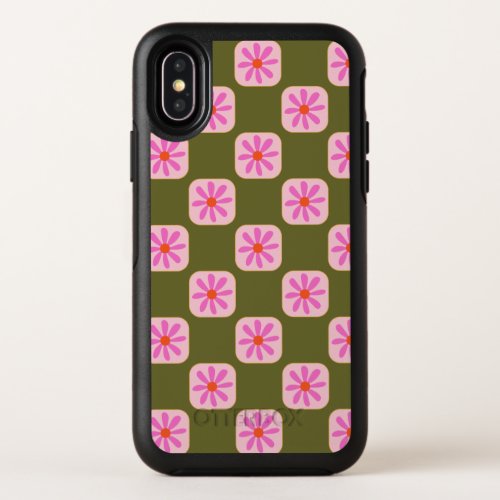 Cute Retro Boho Checkerboard Flower Green Pink    OtterBox Symmetry iPhone XS Case