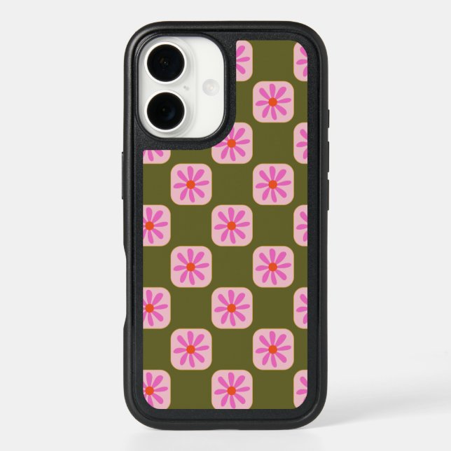 Cute Retro Boho Checkerboard Flower Green Pink    Otterbox iPhone Case (Back)