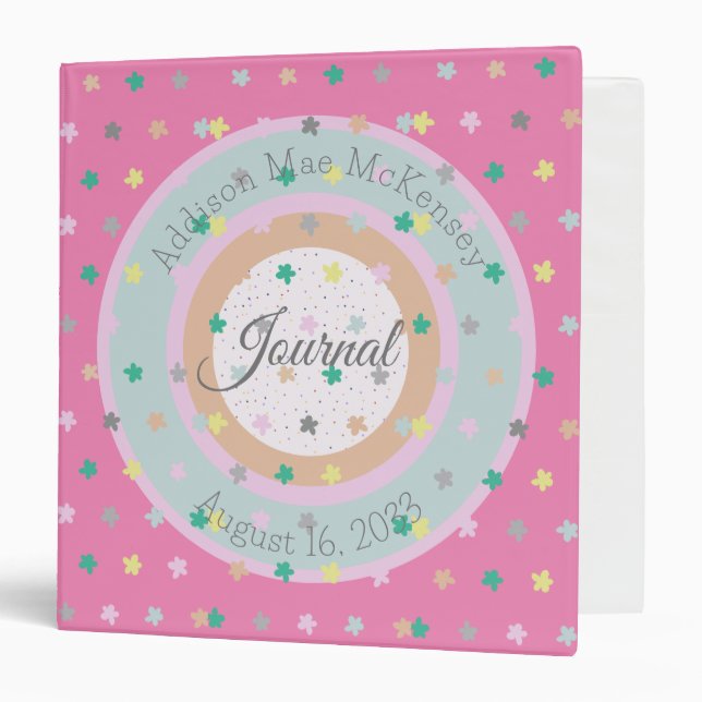 Cute Retro Boho Flowers Dots Personalized Journal 3 Ring Binder (Front/Inside)