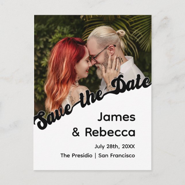 Cute Retro Boho Minimalist Quirky Text & Photo Announcement Postcard (Front)