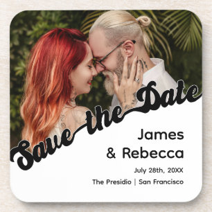 Cute Retro Boho Minimalist Quirky Text & Photo Beverage Coaster