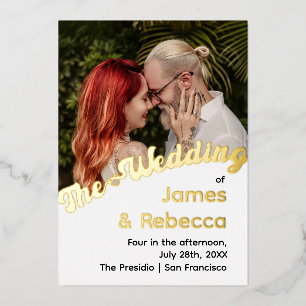 Cute Retro Boho Minimalist Quirky Text & Photo Foil Invitation