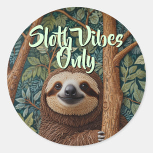 Cute retro boho Sloth Hang in there sloth vibes Classic Round Sticker