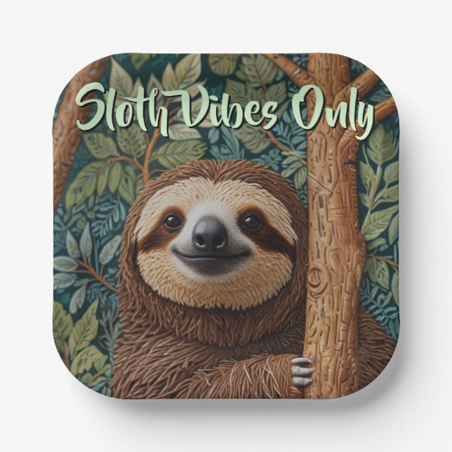 Cute retro boho Sloth Hang in there sloth vibes  Paper Plates (Front)