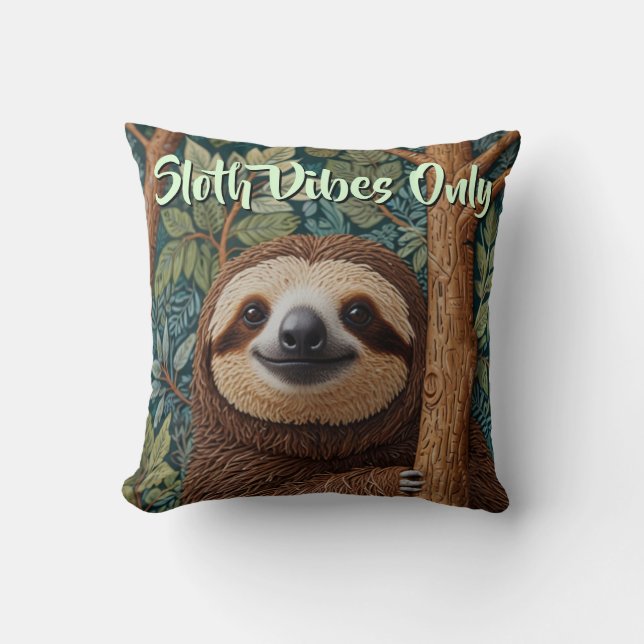 Cute retro boho Sloth Hang in there sloth vibes  Throw Pillow (Front)