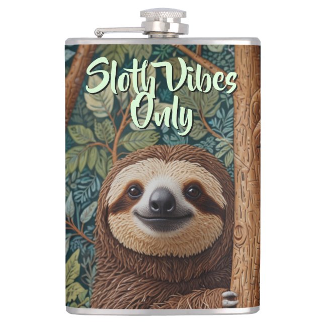 Cute retro boho Sloth vibes only Flask (Front)