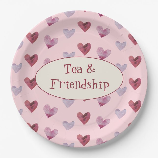 Cute Retro Boho Valentine's Day Ladies Tea Party Paper Plates (Front)