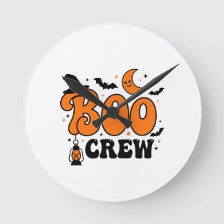 Cute Retro Boo Crew Halloween Spooky Squad Design Round Clock