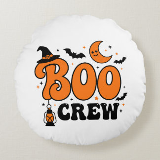Cute Retro Boo Crew Halloween Spooky Squad Design Round Pillow