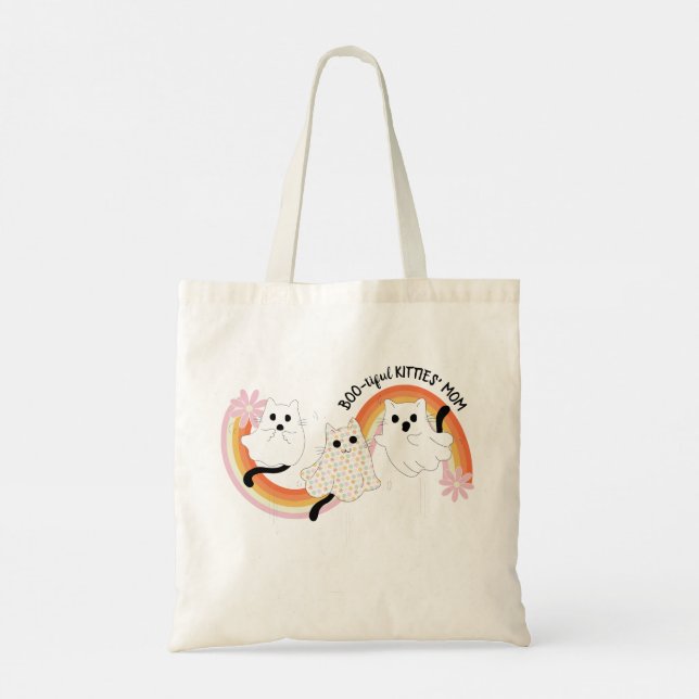 Cute Retro Boo-tiful Ghost Cats Halloween  Tote Bag (Back)