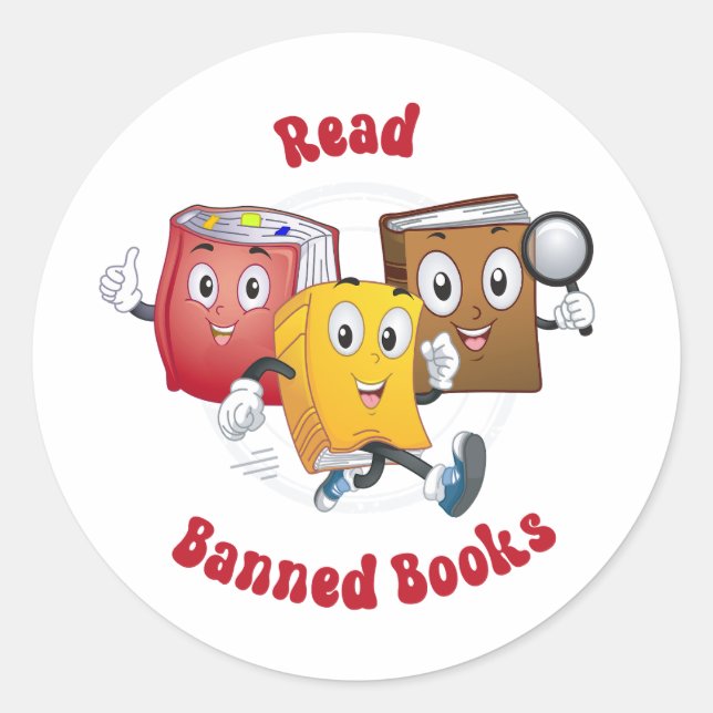 Cute Retro Books - Read Banned Books Classic Round Sticker (Front)